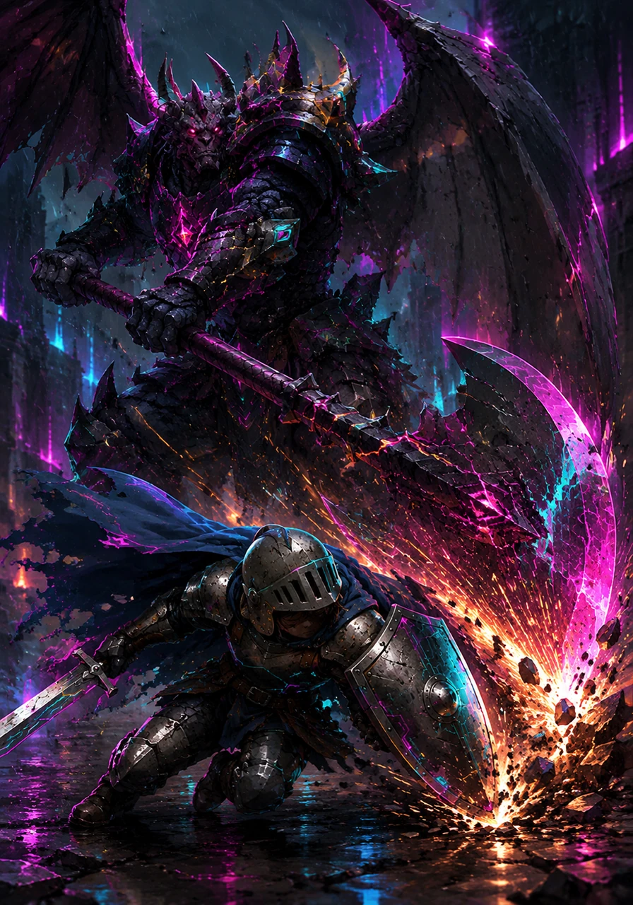 The battle was fierce and unforgiving, shields clashing and sparks flying with every desperate parry. Alistair rolled beneath a devastating swing of the giant's axe, feeling the rushing wind of a near-miss graze his cape.