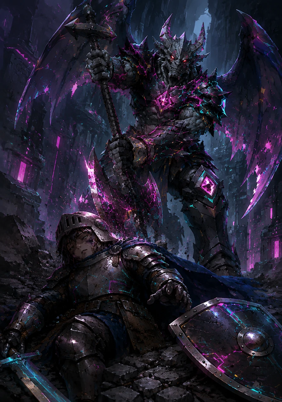 Exhausted and bruised, the brave knight raised his shield just a second too late as the monster delivered a crushing blow. Alistair fell backward onto the stone floor, his strength entirely spent as the world began to fade to darkness.