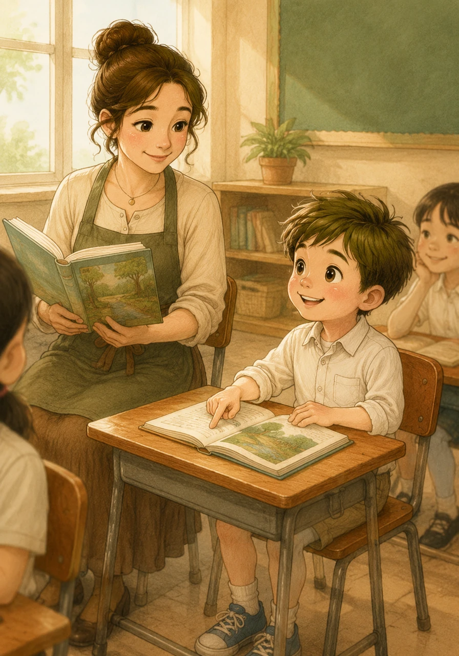 During morning reading time, Leo sits up straight and listens intently as his teacher shares a wonderful story. He tracks the words with his finger, eager to learn every new thing he can.