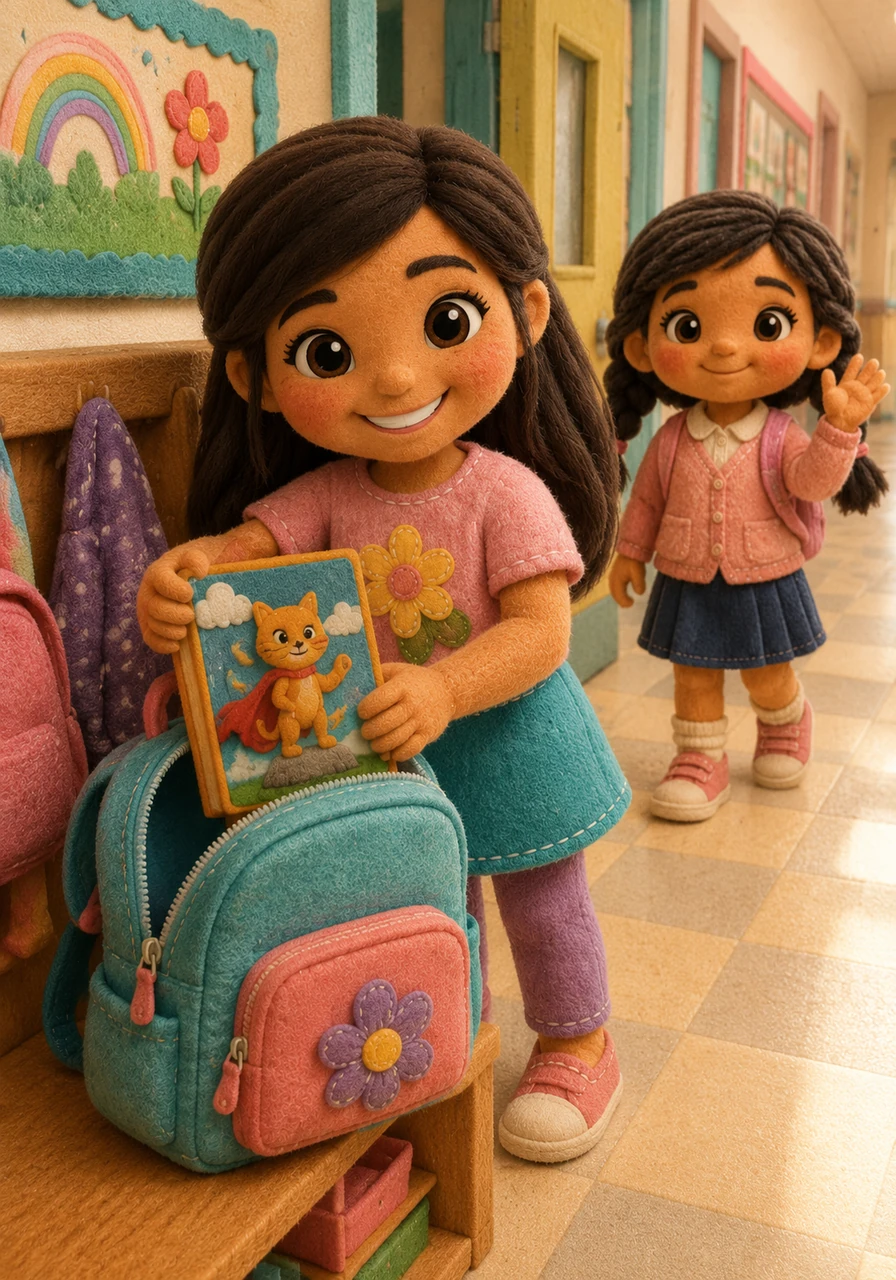 The third graders are going to be reading buddies for the first-grade students. Gabriella feels very excited because she loves to help others learn. She packs her favorite book about a brave cat and gets ready to walk down the hallway.