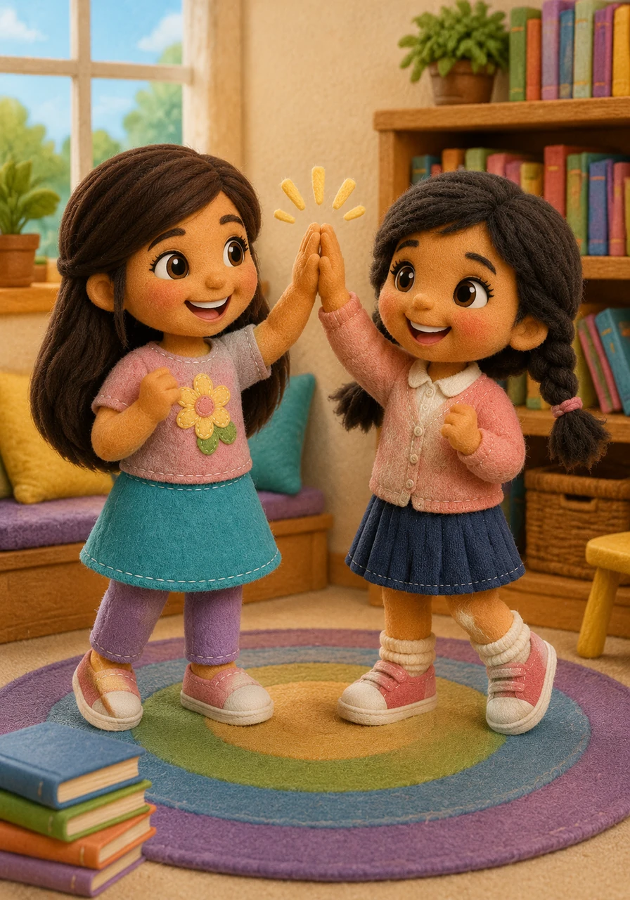 When it is time to go back to class, Gabriella and Lilyama give each other a big high five. They promise to meet again next week for more reading adventures. Gabriella feels like a great leader, and Lilyama feels like a great reader.