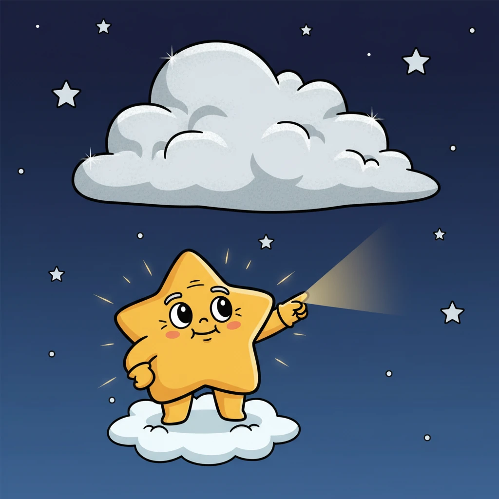 A very old, wise star, whose light shimmered with ancient wisdom, paused its search. "Perhaps Luna isn't truly hidden, but just needs a little encouragement to show her lovely face," it mused softly. The wise star pointed a gentle ray towards a particularly thick, silver-lined cloud.