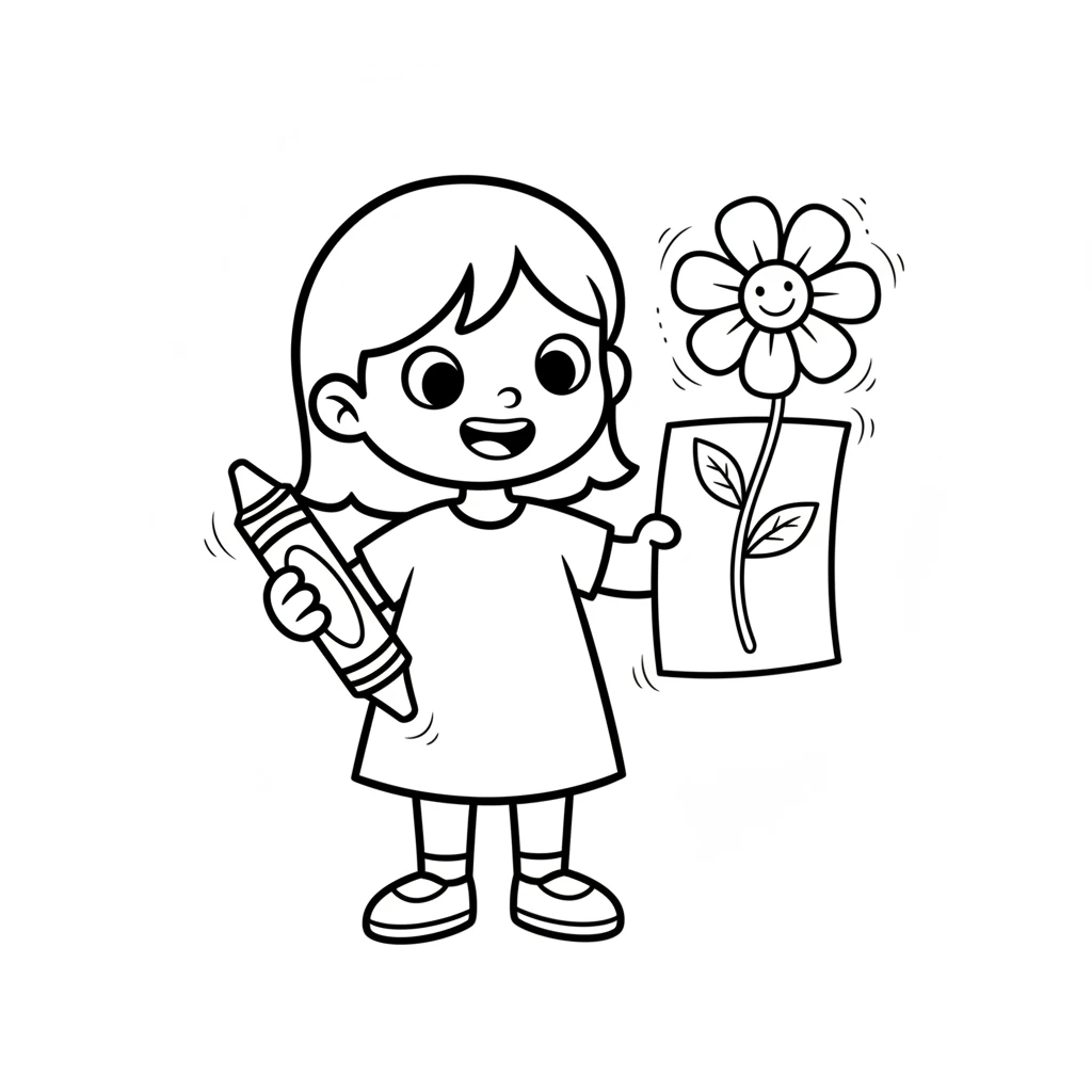 Next, Willo drew a tall, cheerful flower with many rounded petals and a graceful stem. Just as the drawing was complete, the flower on the page seemed to sway gently, as if a soft breeze was tickling its leaves. Its simple beauty brought a smile to Willo's face. The magic was truly blooming!