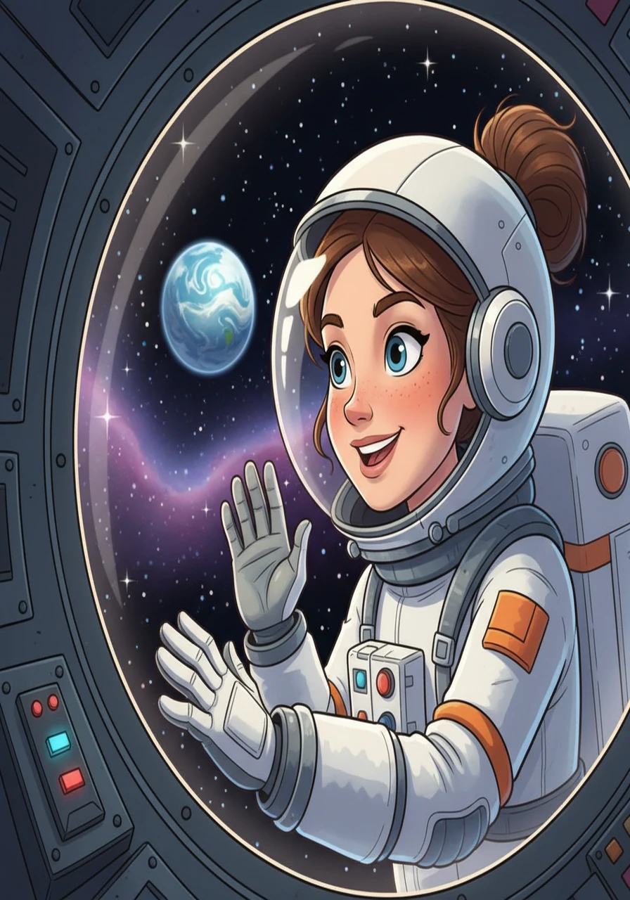 Captain Stella, a young astronaut with bright eyes and a determined spirit, gazed out the viewport of her spacecraft, the 'Stardust'. Earth, a swirling blue marble, shrunk in the distance as she began her pioneering mission to Mars. Excitement mixed with a sense of awe as she embarked on this historic journey.