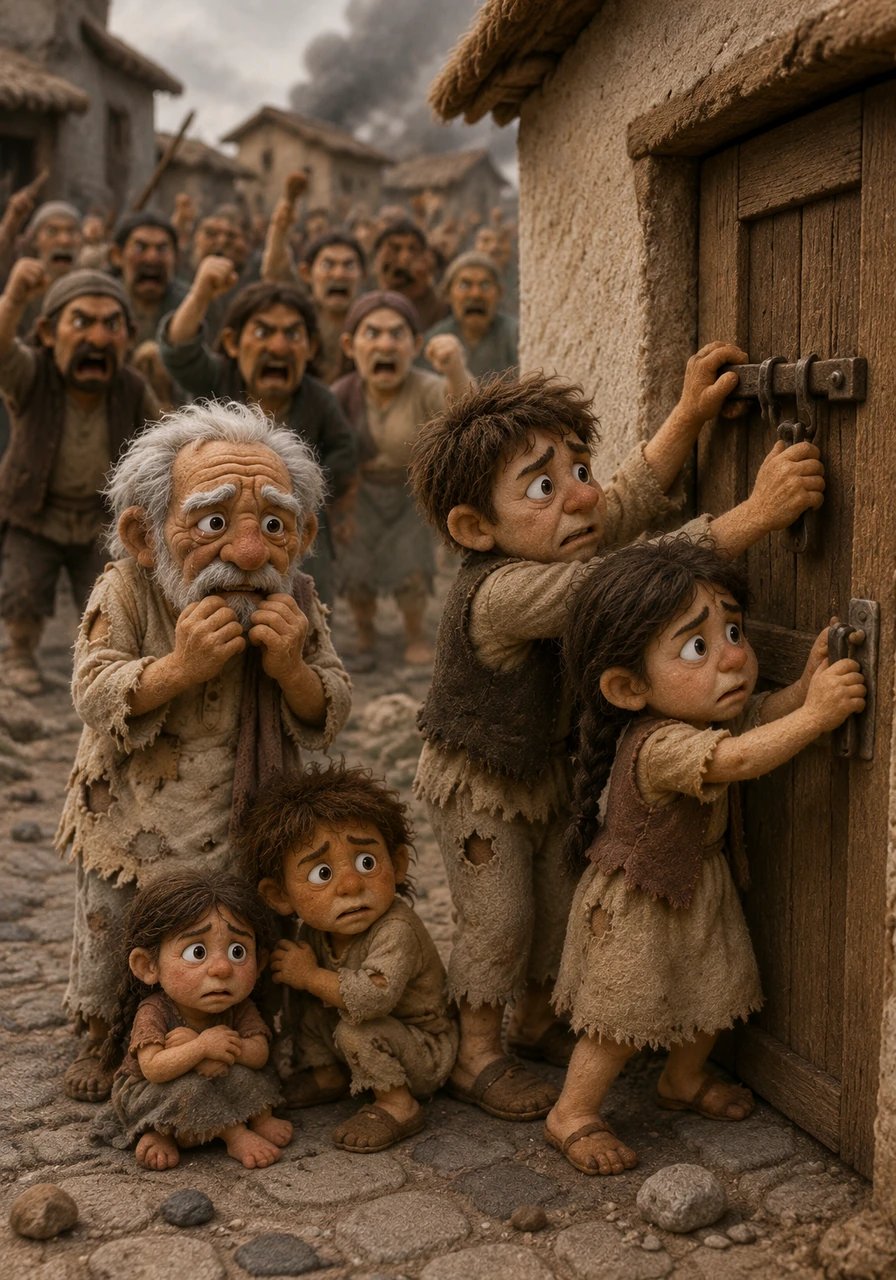 The neighbors gathered in the streets, shaking their fists and shouting in anger at the chaotic transformation of their village. Terrified and furious, Dada's own children locked the front door from the outside, while his grandchildren hid behind the corners, trembling with fear.