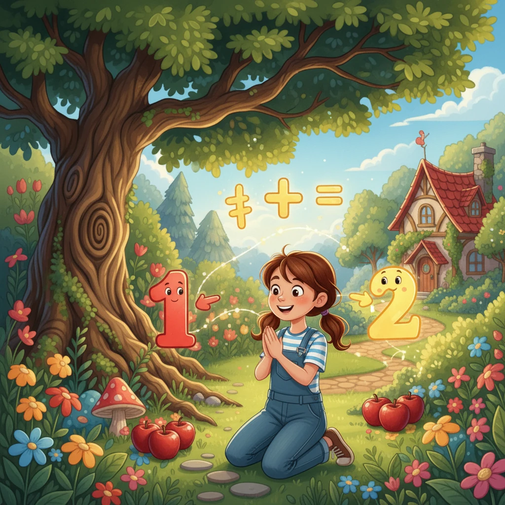 O primeiro desafio era somar. O número 1 e o número 2 mostraram como juntar objetos e descobrir o total. Sofia, com a ajuda dos números, aprendeu a somar maçãs, flores e pedras, sentindo a alegria de encontrar a resposta certa.