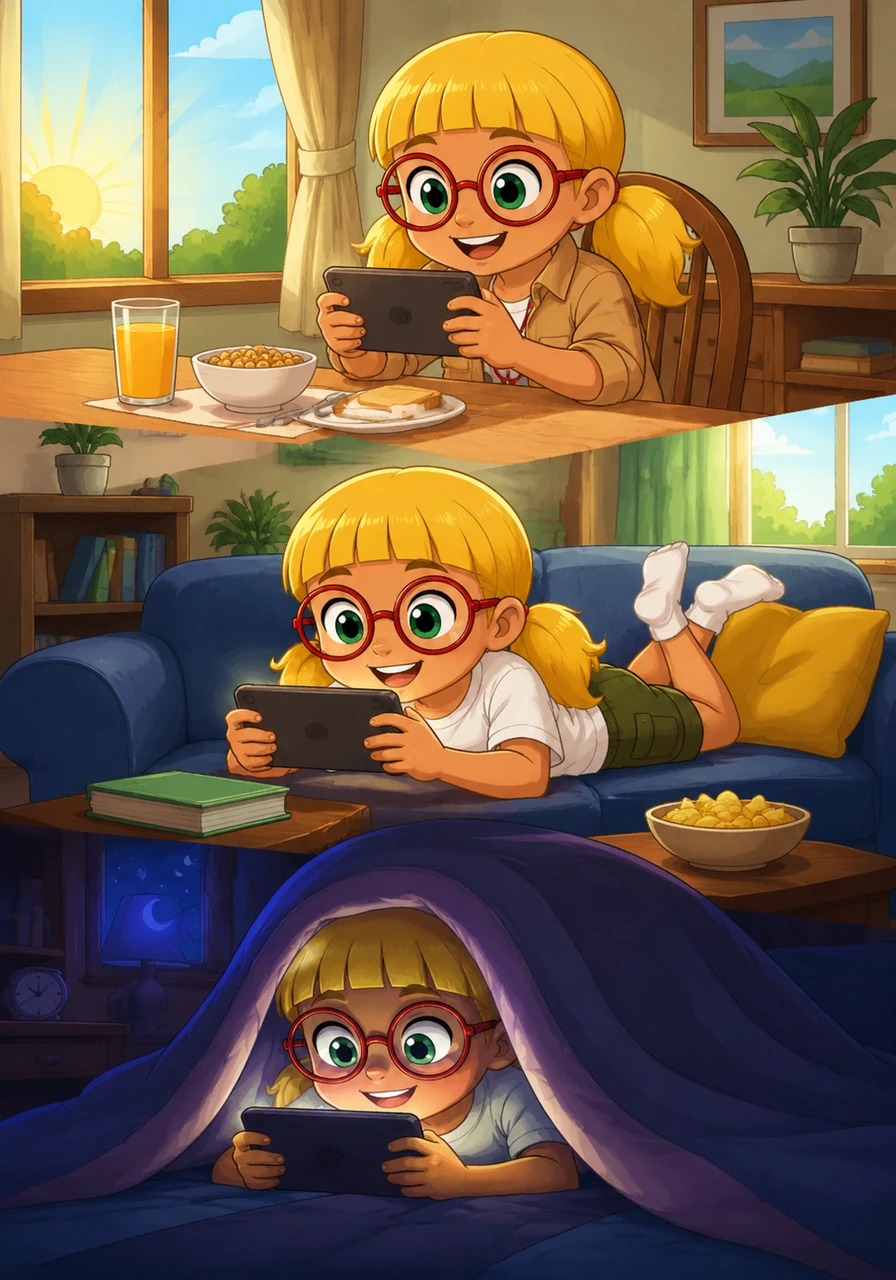 From the moment the sun rises until the stars fill the sky, Riko is glued to his screen. He plays games during breakfast, checks videos in the afternoon, and even hides under his blankets to use his phone late at night.