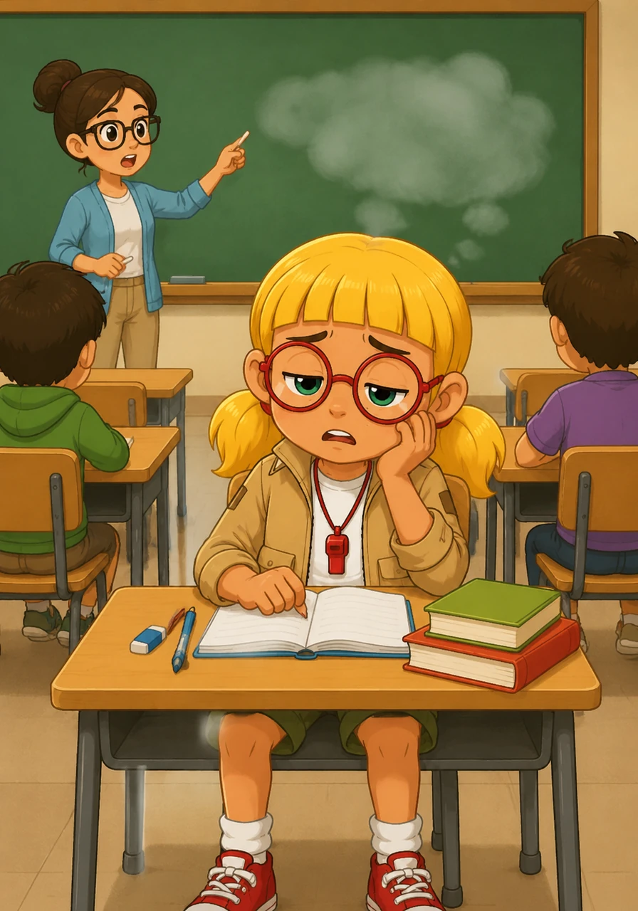 One morning at school, Riko feels very tired and sluggish. He tries to listen to his teacher, but his brain feels foggy, and he finds it impossible to focus on the math problems on the chalkboard.