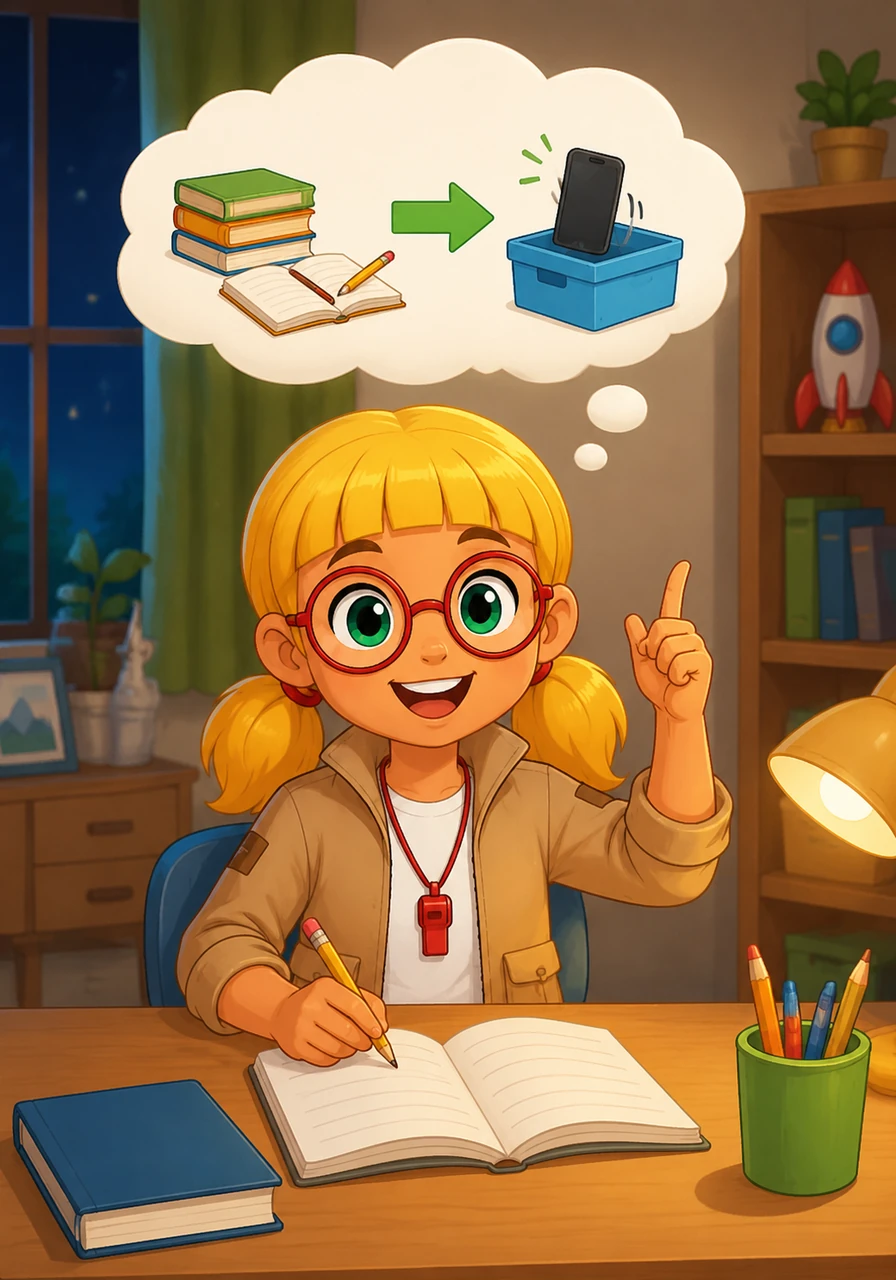 Riko decides it is time to make a big change so he can feel better again. He creates a plan to use his phone only after his homework is finished and promises to put it away long before bedtime.
