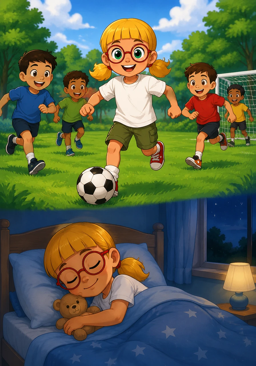 Instead of staring at a screen, Riko goes outside to run and play soccer with his friends in the fresh air. He starts going to bed early, allowing his body and mind to get the deep rest they need.