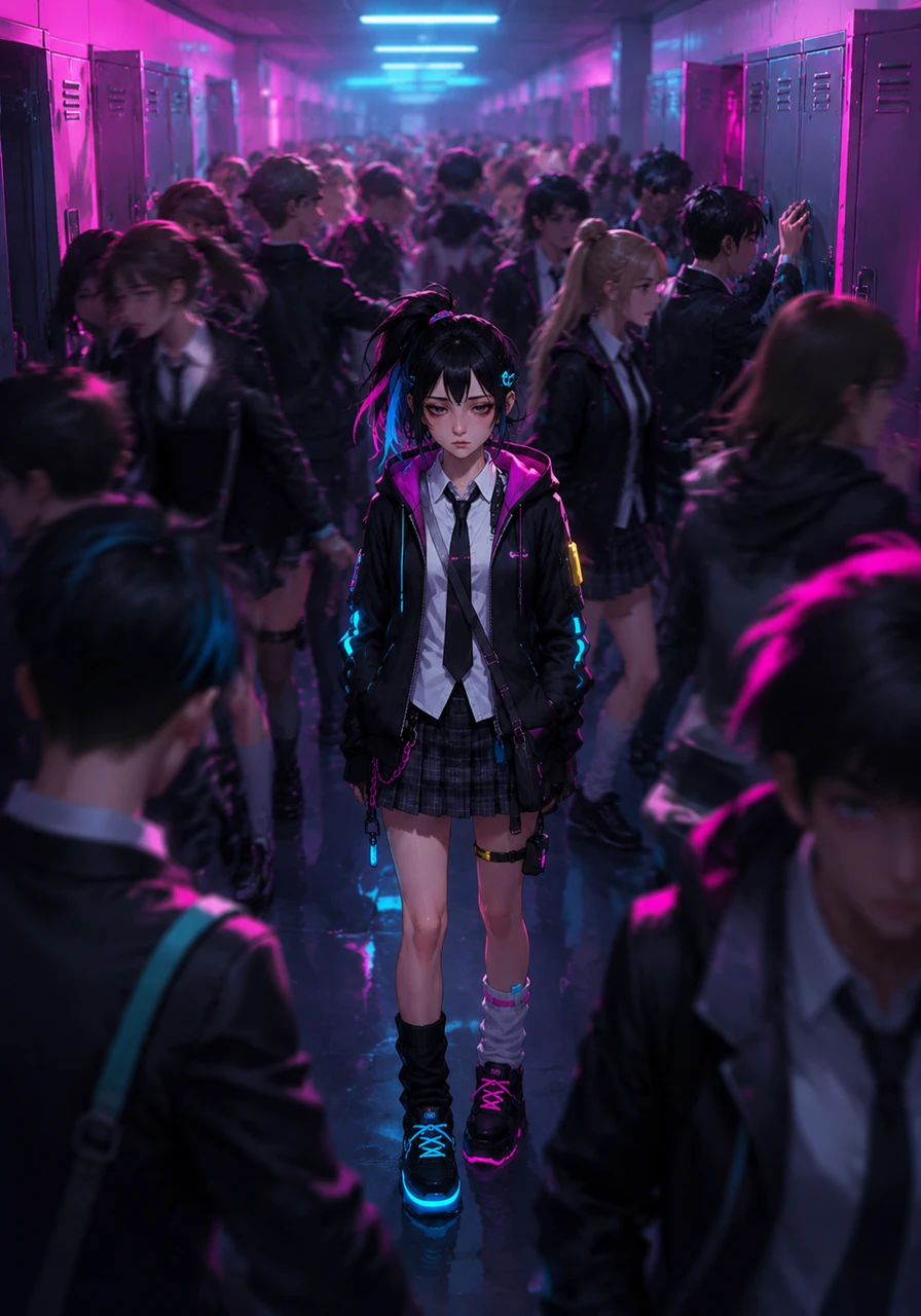 The school hallway is a chaotic river of students, lockers slamming like distant thunder as Shanie tries to navigate the crowd. She feels small and invisible, a ghost haunting the corridors of a world that feels entirely too loud.