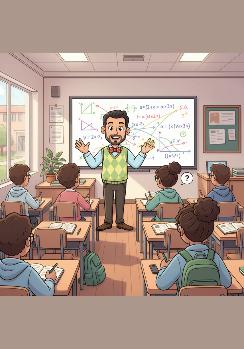 El tercer ejemplo sube de nivel al introducir la multiplicación, mostrando que 2x es mayor que 8. El profesor divide magistralmente ambos lados por 2, revelando que la solución es x mayor que 4 mientras los números flotan con armonía en el aula.