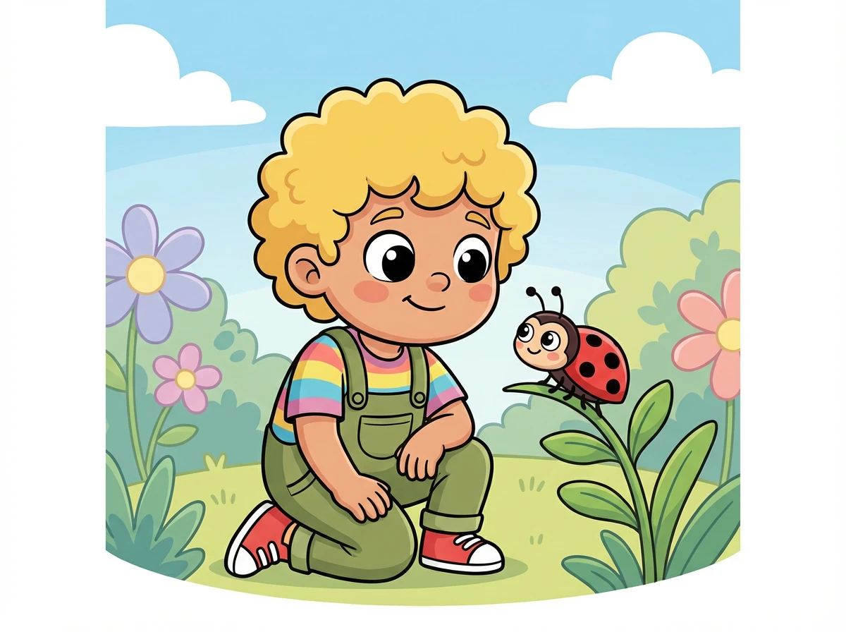 One day, a ladybug landed on Sunny's stem. 'You're so brave and strong,' she said. 'I admire your determination.'