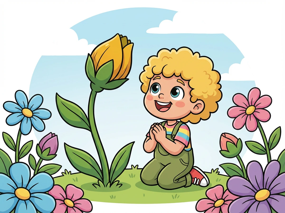 Finally, a bud appeared on Sunny's stem. It grew bigger and bigger, filled with the promise of something beautiful.