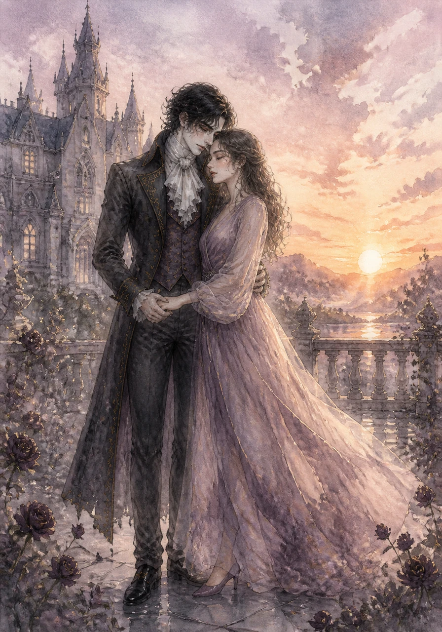 As the sun began to rise on the horizon, the manor stood silent, no longer a prison but a sanctuary. Bound by a love that defied the shadows, they remained together in the beautiful, haunting twilight of their shared eternity.