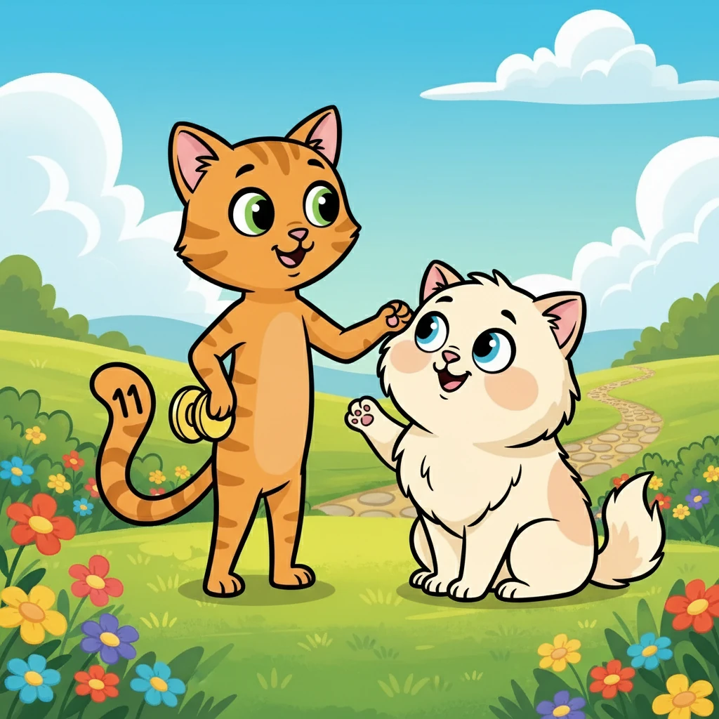 Eleven watched, his eyes widening. He wobbled at first, but with Peach's encouragement, he managed to stand up straight! They both shared a moment of proud satisfaction and knew their friendship would help them overcome any challenge.