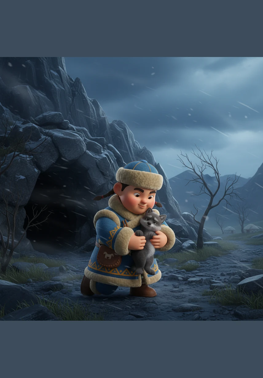 Құрмаш тау етегіндегі қараңғы апаннан кішкентай бөлтірікті тауып алды. Айналада суық жел гуілдеп, табиғаттың қатал үні естіледі. Бала бөлтірікті жылы тонына орап, ауылға қарай асықты.