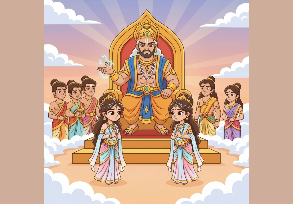 Angered by her distraction, the heavenly court sentences Urvashi to leave the celestial realm and live among humans on Earth. Though it is a punishmen