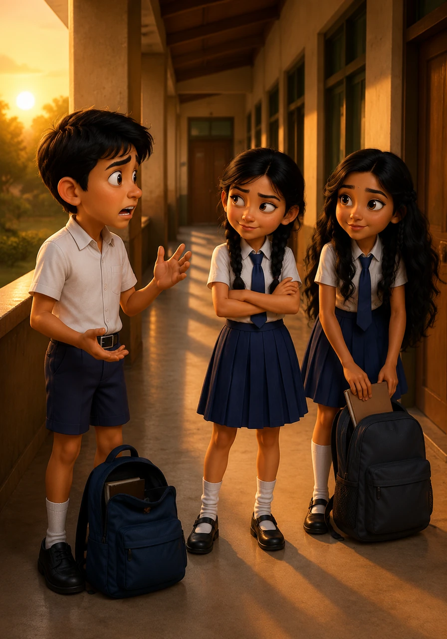 The sun sets over the quiet school corridor as Gamage tells the group about the rumors surrounding Classroom 10. Sreeani scoffs at the idea of ghosts while Bandara watches them with a mysterious, knowing smile as they pack their bags.