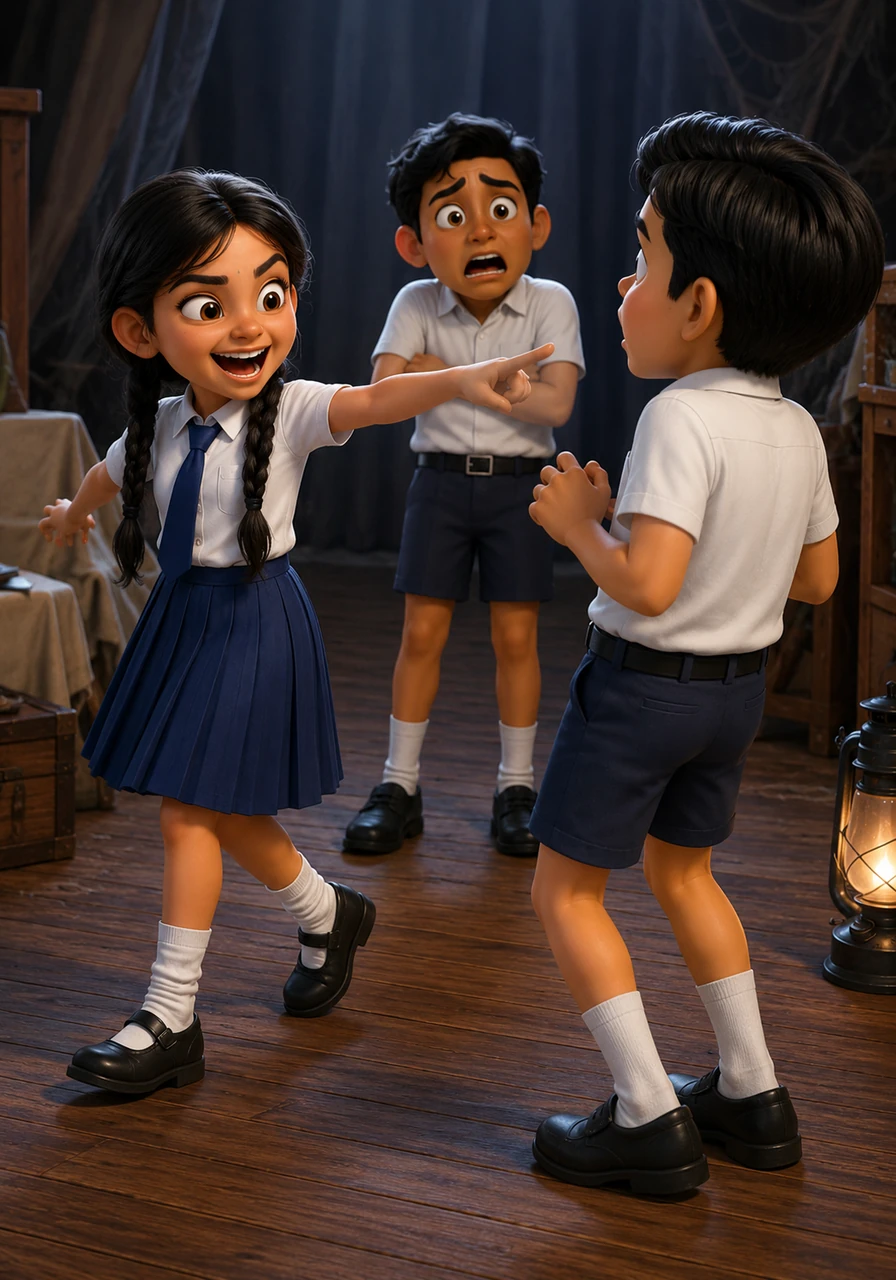 Sreeani begins her final deduction, circling the group while laughing loudly like a whistling tea kettle. She points her finger directly at Bandara, listing every clue that proves the haunting was nothing more than a poorly executed prank.