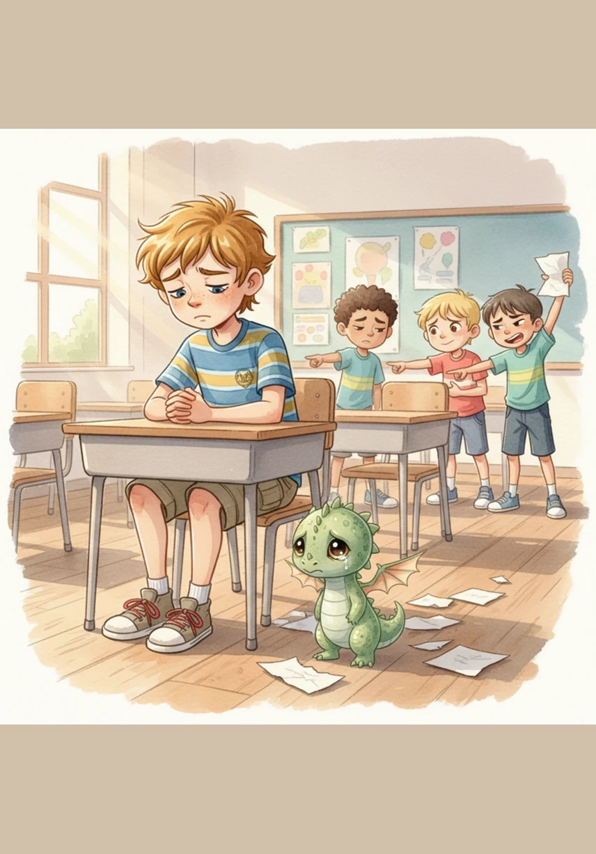 When the lunchtime bell finally rang, Leo sat at his desk and clicked his lunchbox open. He let out a sharp yelp of surprise, his eyes going wide at the sight of something very unusual sitting on his sandwich.