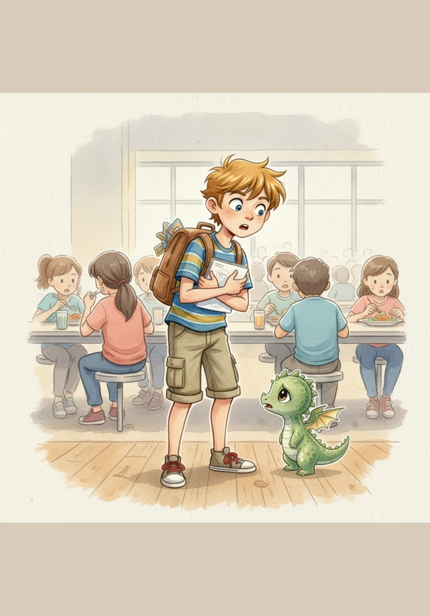 The dragon introduced himself as Fern in a voice that sounded like a tiny, squeaky door. Leo quickly looked left and right to make sure his classmates were busy eating and hadn't noticed his new friend.