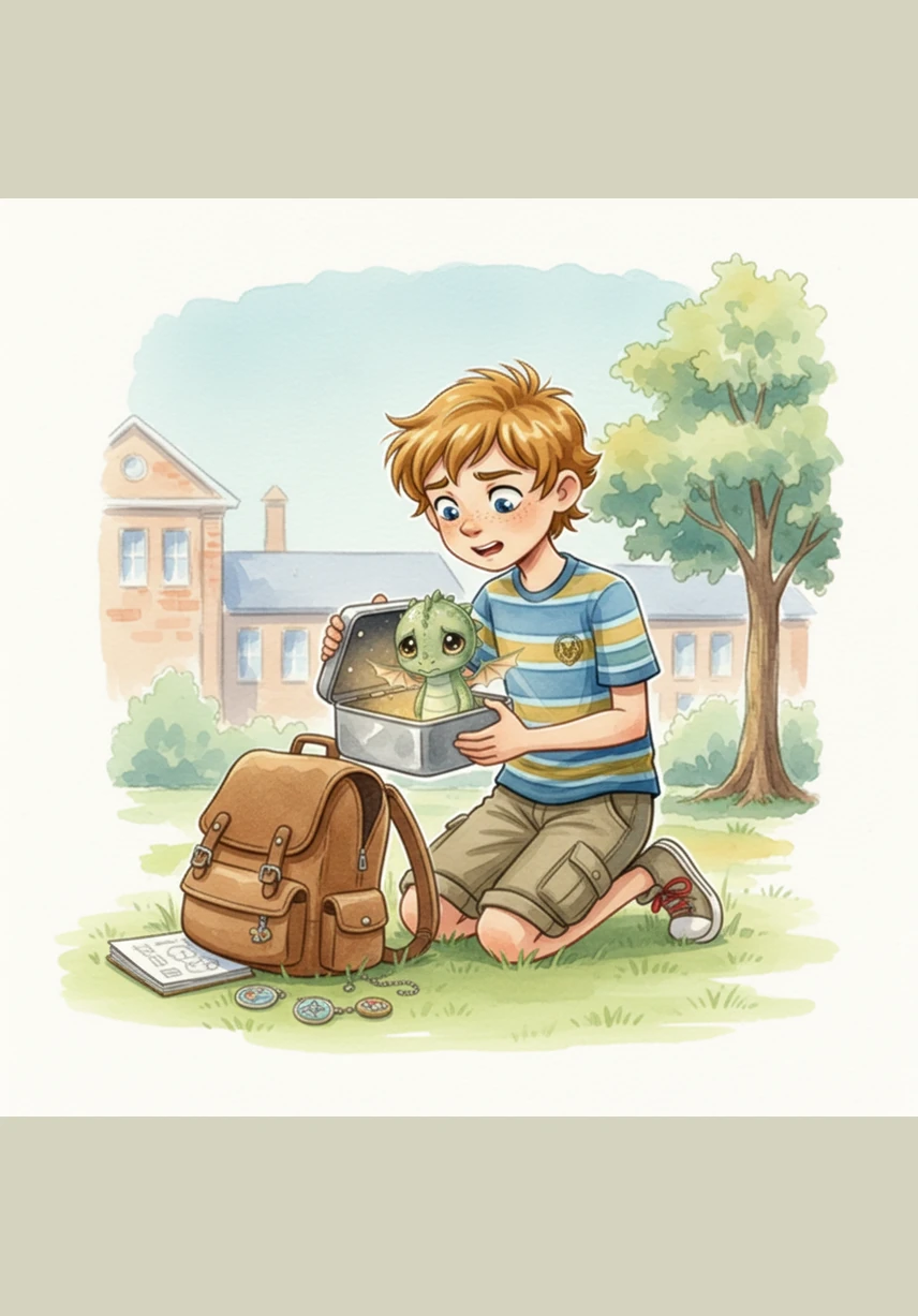 Leo looked at Fern’s fluttering wings and felt a wave of sympathy for the lost traveler. He whispered a promise to help Fern get home and gently closed the lunchbox lid just a crack to keep him safe.