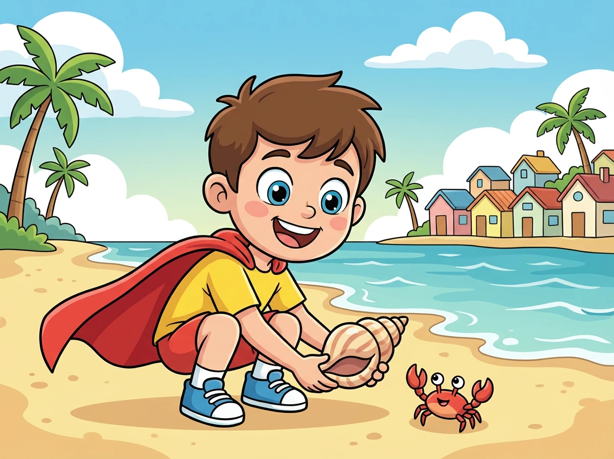 Leo, um menino de 8 anos, vivia numa pequena vila à beira-mar e adorava explorar a praia em busca de conchas e tesouros escondidos.