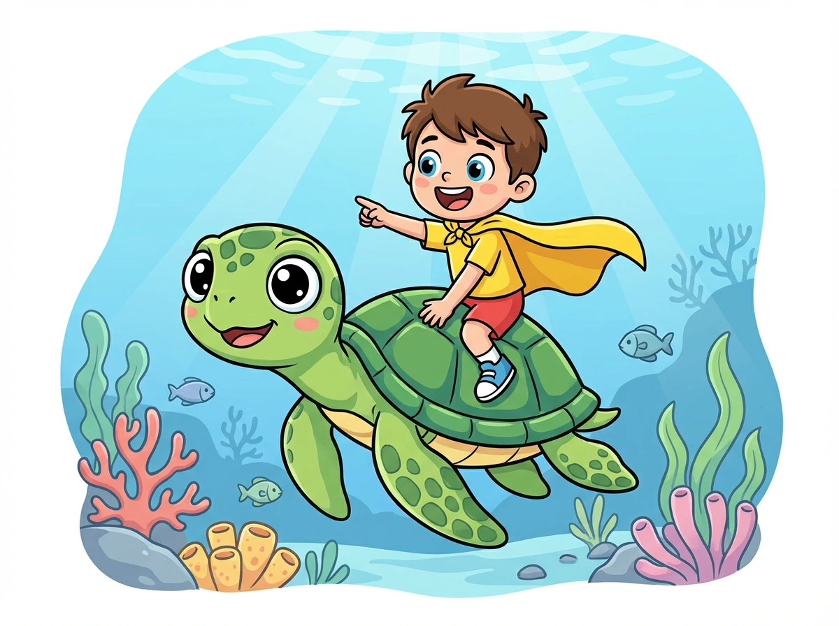 No meio do caminho, Leo encontrou uma tartaruga marinha gigante chamada Aurora, que se tornou sua amiga e o ajudou a navegar.