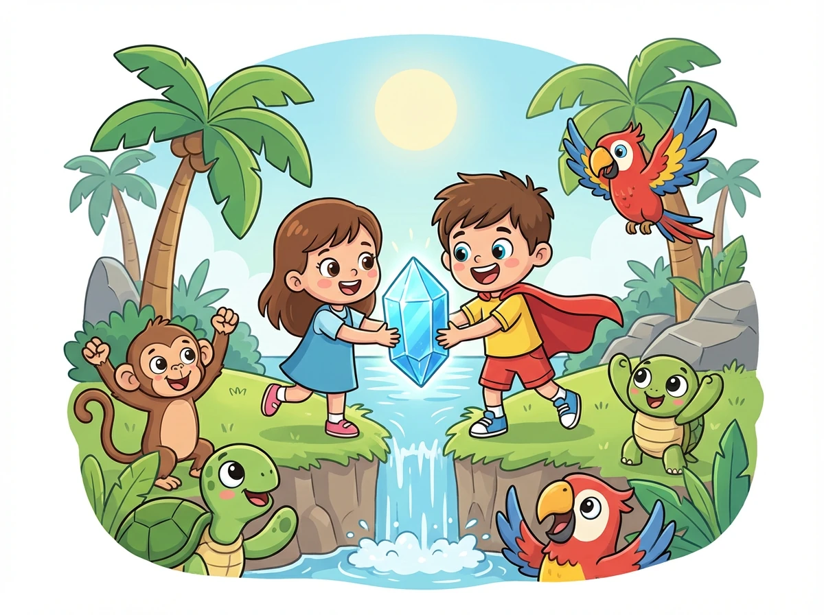 Com a ajuda dos outros animais da ilha, Leo e Aurora conseguiram recuperar o cristal e devolvê-lo à cachoeira.