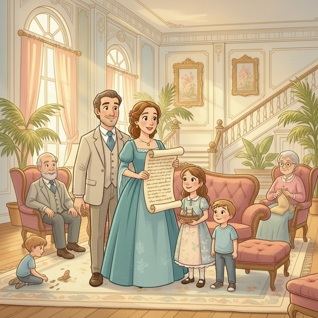 Years later, Eleanor stood tall, her own family around her. She held a document, its words flowing with gold script. Remembering her grandmother's wisdom and her parents' teachings, she smiled, knowing the importance of planning for the future.