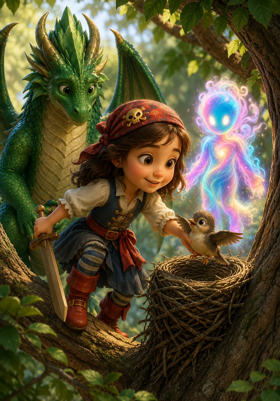 Five-year-old Maya is the bravest girl in the neighborhood, sporting shoulder-length brown hair and big, curious brown eyes. Dressed in her favorite fairy pirate outfit with bright red boots and a sturdy toy sword, she spends her day helping a tiny bird back into its nest.