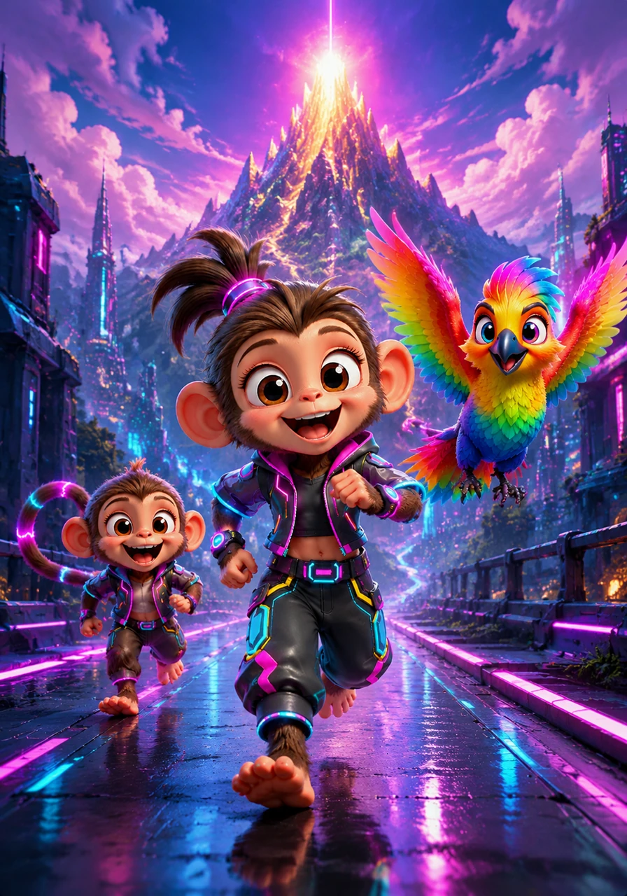 Léo decides to be brave and sets off on a grand adventure, joined by Mimi the giggling monkey and Kiko the brilliant rainbow bird. Together, they march toward the distant Mountain of Light, determined to bring the magic back.