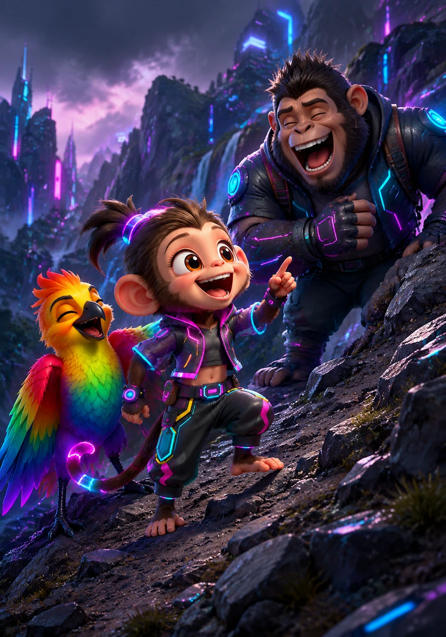 As they climb the steep, rocky slopes, Mimi tells hilarious jokes that make everyone roar with laughter. Their joy lights up the gloomy path, proving that friendship is the best medicine for a tired heart.