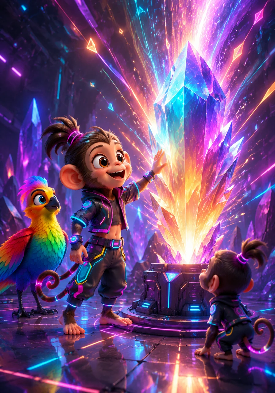 Léo steps forward and touches the legendary magical crystal, which erupts into a spectacular prism of light. The crystal recognizes Léo’s kindness and begins to hum with a powerful, warm energy.