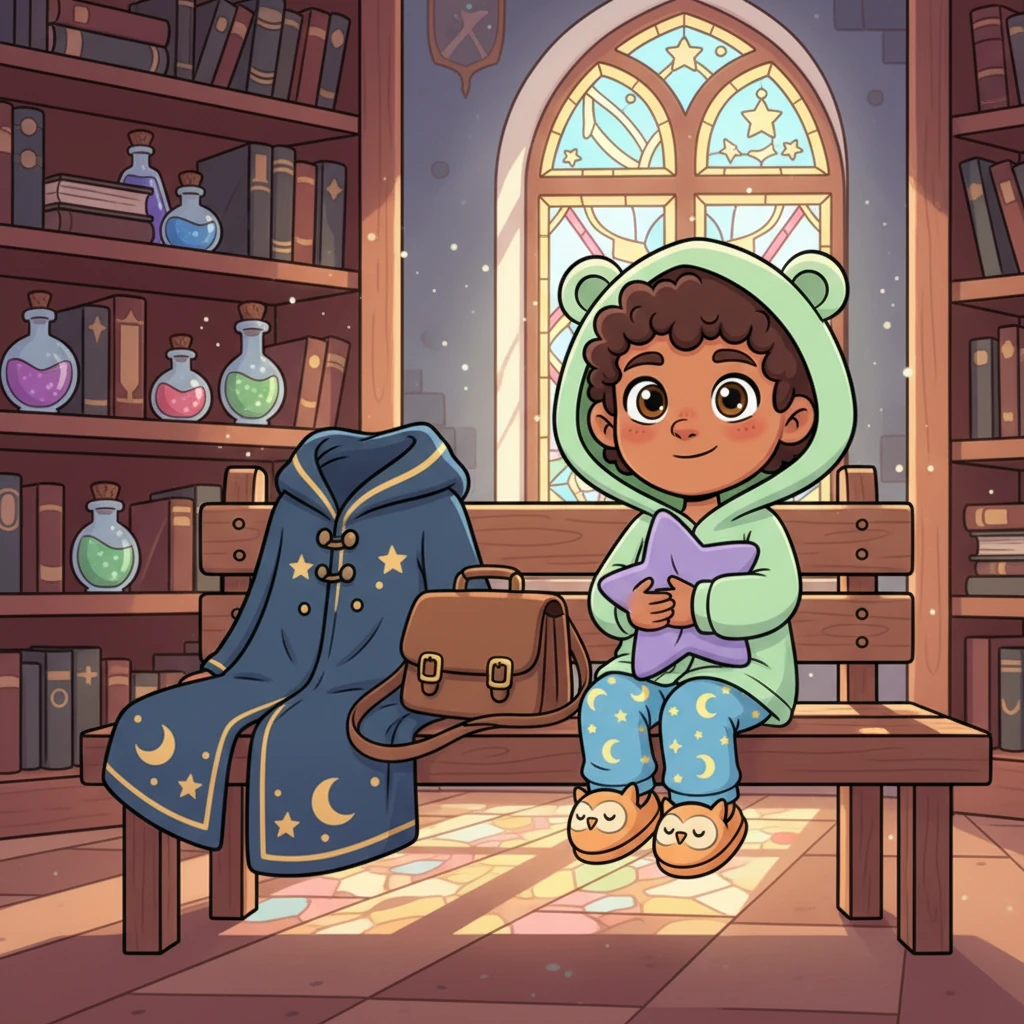 Your small satchel, filled with quiet dreams and gentle thoughts, is placed softly beside the cloak, its weight no longer a concern. There is no rush here, no urgency in this tranquil place, only the quiet, steady rhythm of the academy breathing around you. You feel completely safe and utterly welcome, a cherished guest.