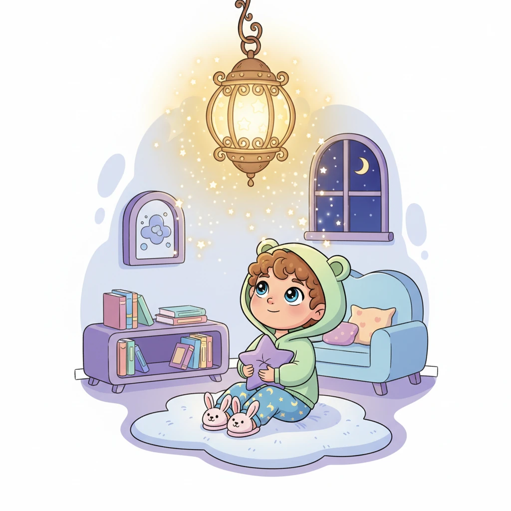 A soft, enchanted lantern hangs from the ceiling, its subtle magic casting a warm, golden glow that dances gently around the room. Its light is never harsh, only inviting, like a whispered secret shared between friends. Everything feels perfectly just right, perfectly calm.