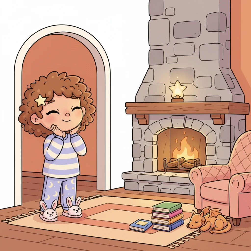 You reach a peaceful common room, where the light is even softer, emanating from the glowing, sleepy embers of a hearth. The air here is especially warm and inviting, a perfect place for quiet contemplation and gentle dreaming. You pause at the entrance, feeling the warmth.