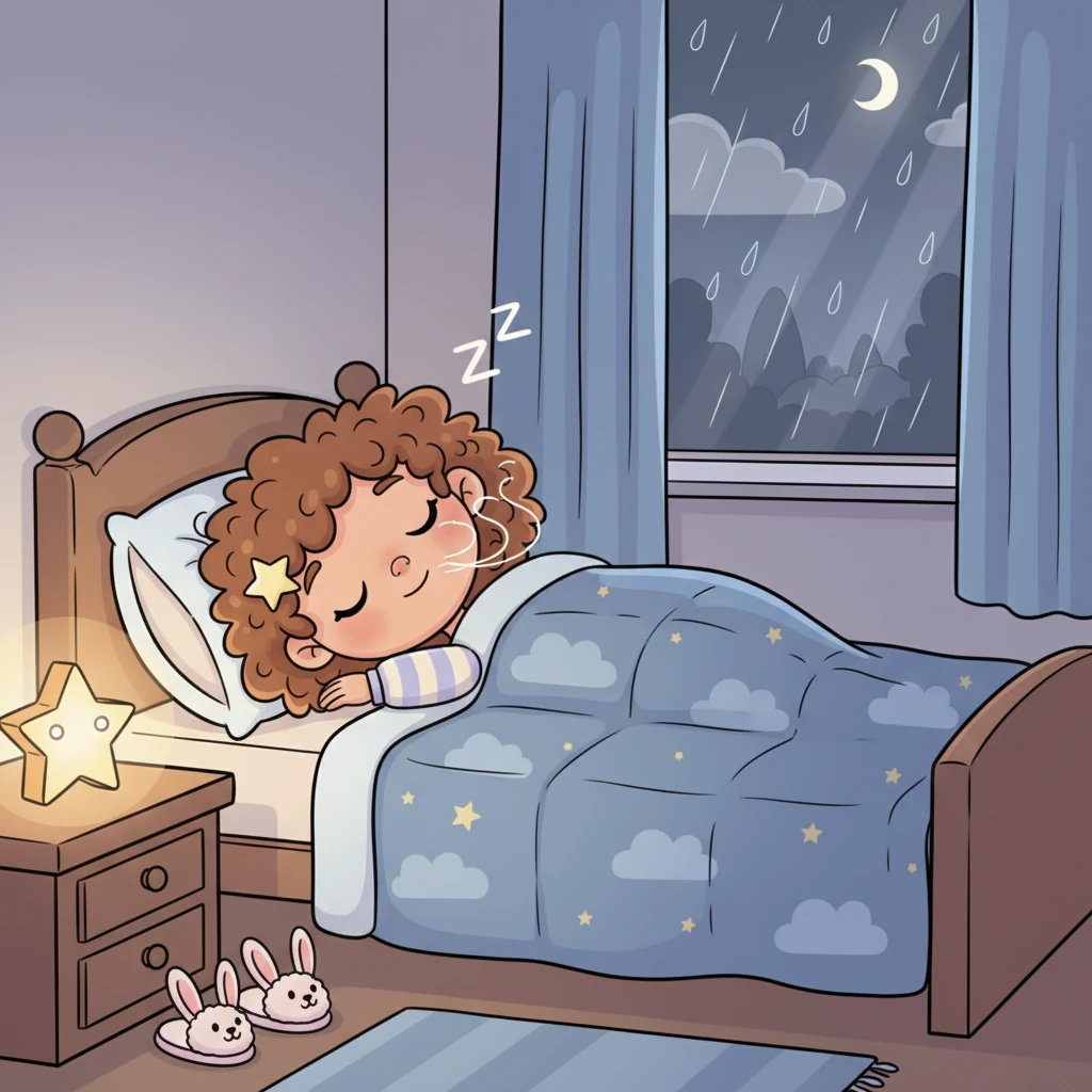 Your breath is soft and slow, a gentle rhythm. The rain outside is soft and slow. Everything is soft and slow, perfectly calm.