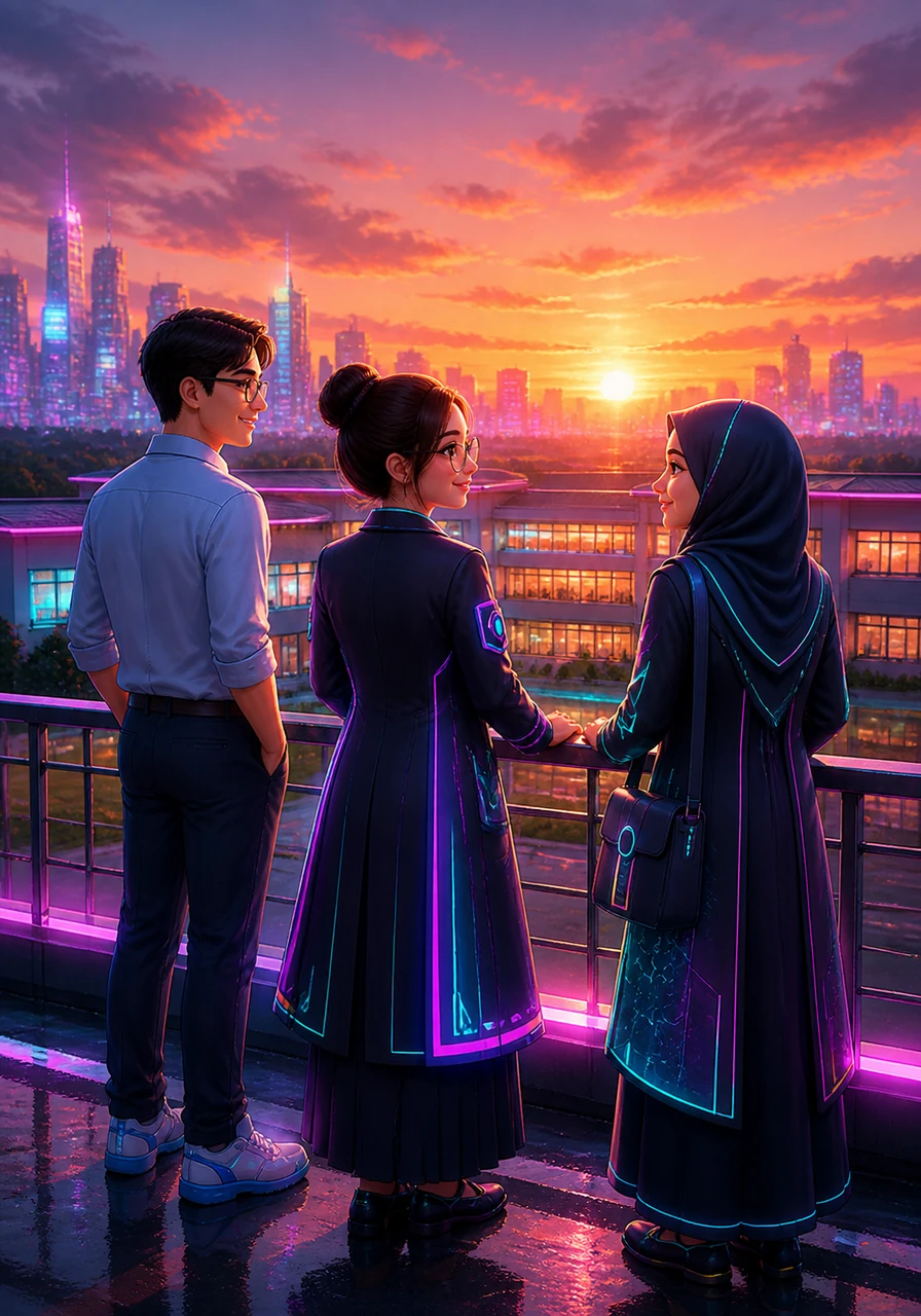 Watching the sunset over the school building, Ustazah Syanina smiles with gratitude for being part of the SJKC Yuk Choi family. She realizes that diversity is not a barrier, but a bridge to a more beautiful and harmonious world.