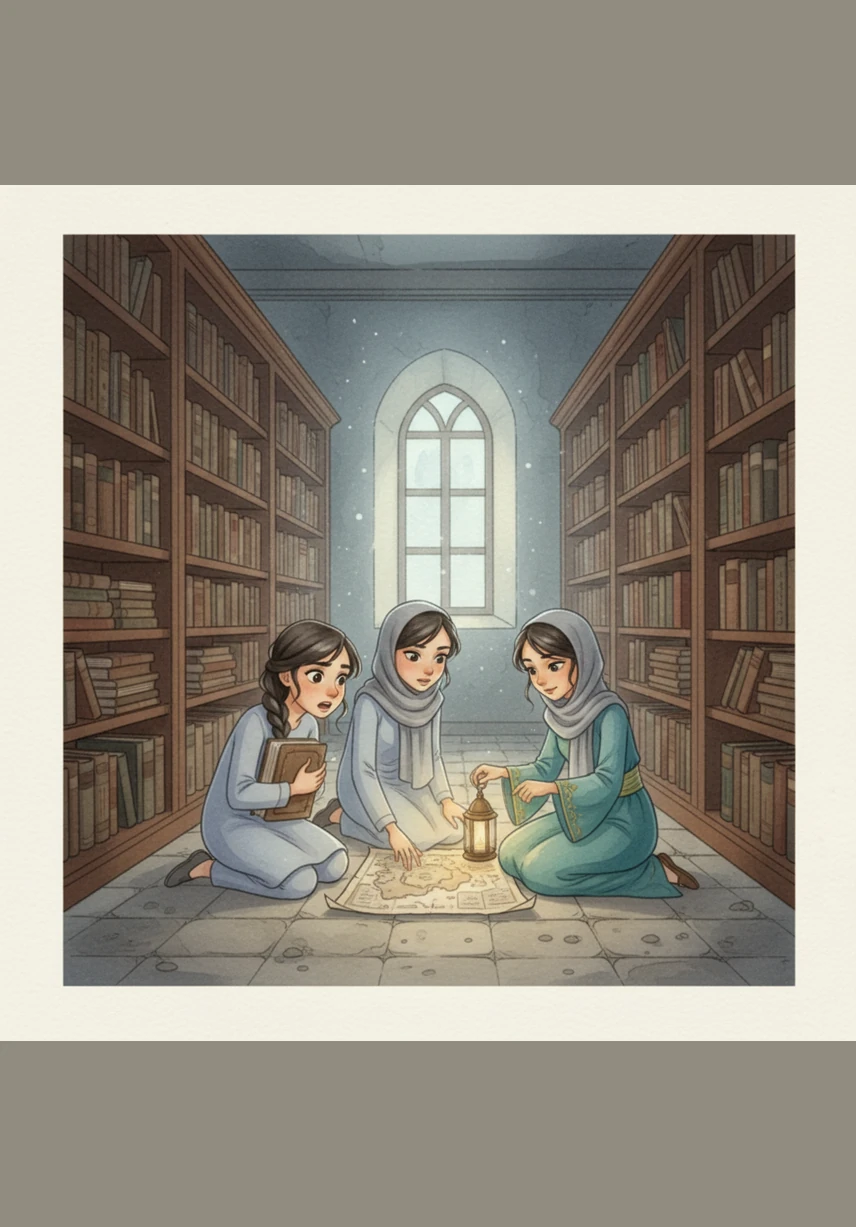 Zainab smiles mischievously and suggests that Manar only pretends to be kind, prompting the others to join in the critique. Dania and Abeer begin to nod, adding their own complaints about Manar's behavior while the air fills with hushed, unkind whispers.