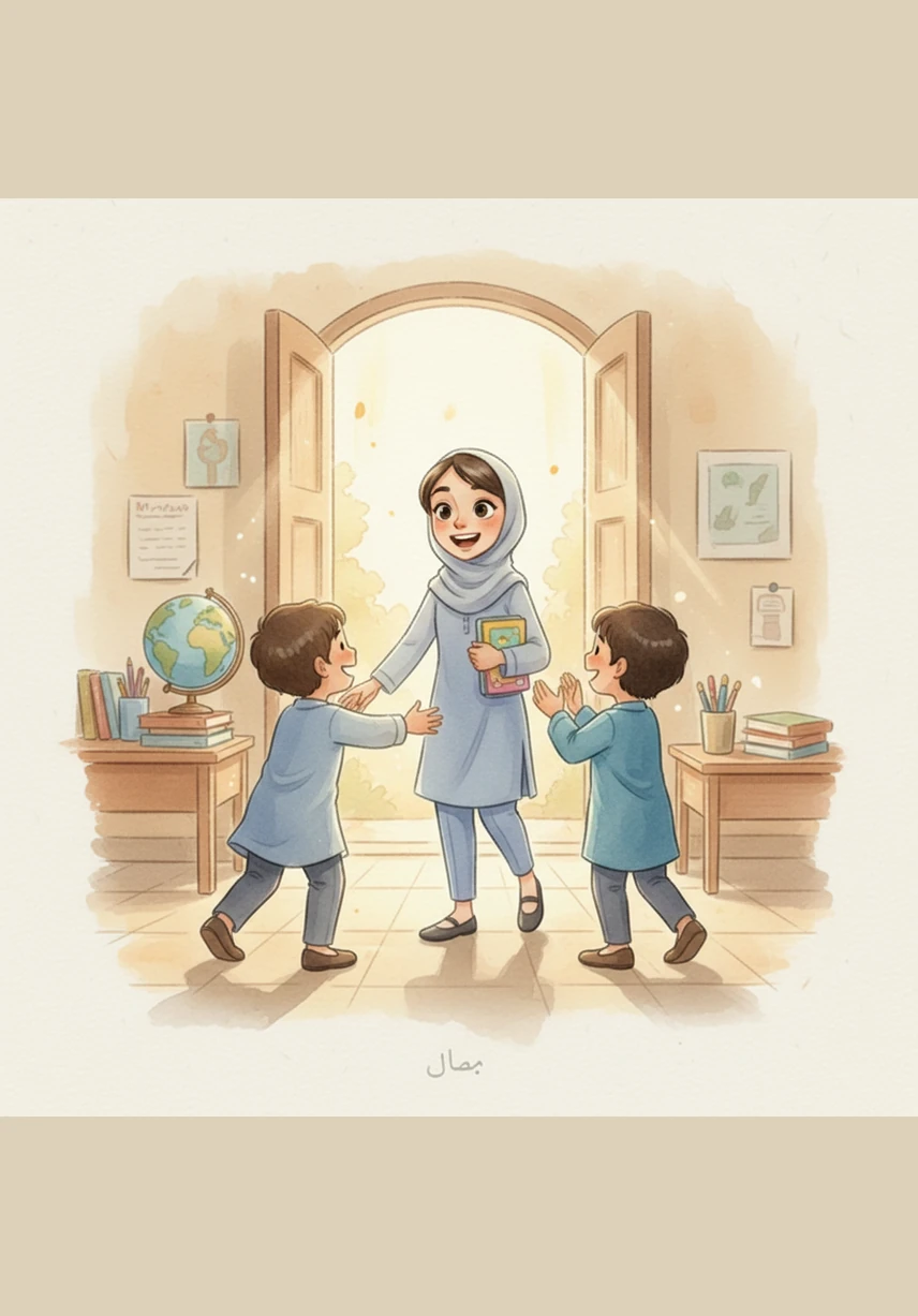 The next morning, Manar returns to school with a bright smile, and her friends rush to greet her with genuine warmth and excitement. Dania, Abeer, and Zainab welcome her back sincerely, feeling a new sense of appreciation for her presence and their bond.