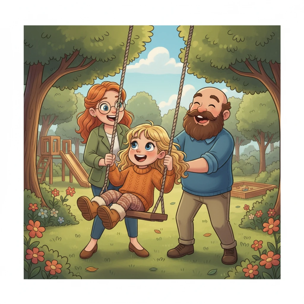 Ses parents, maman rousse aux lunettes et papa chauve avec une grosse barbe, essayaient tant bien que mal de la divertir. Ils l'emmenaient au parc pour jouer et faire de la balançoire.