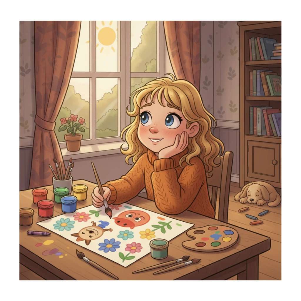 Un après-midi, ils ont sorti les pinceaux et les couleurs. Lila s'est amusée à peindre de jolies fleurs et des animaux rigolos, mais l'excitation ne durait jamais très longtemps.