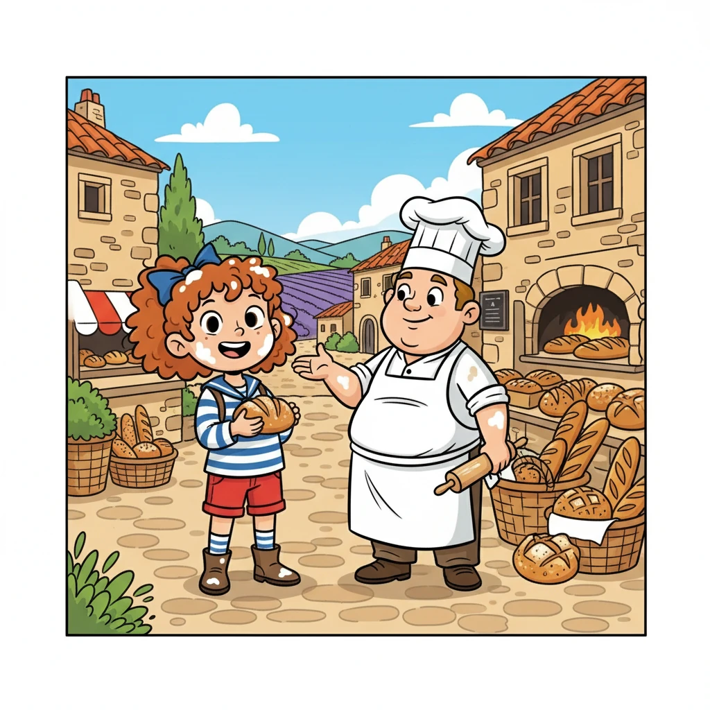 Après Paris, Léa et Théo ont pris le train pour la Provence. Ils ont découvert des champs de lavande parfumés et des villages pittoresques. Ils ont appris à faire du pain avec un boulanger local, savourant les saveurs authentiques de la région.