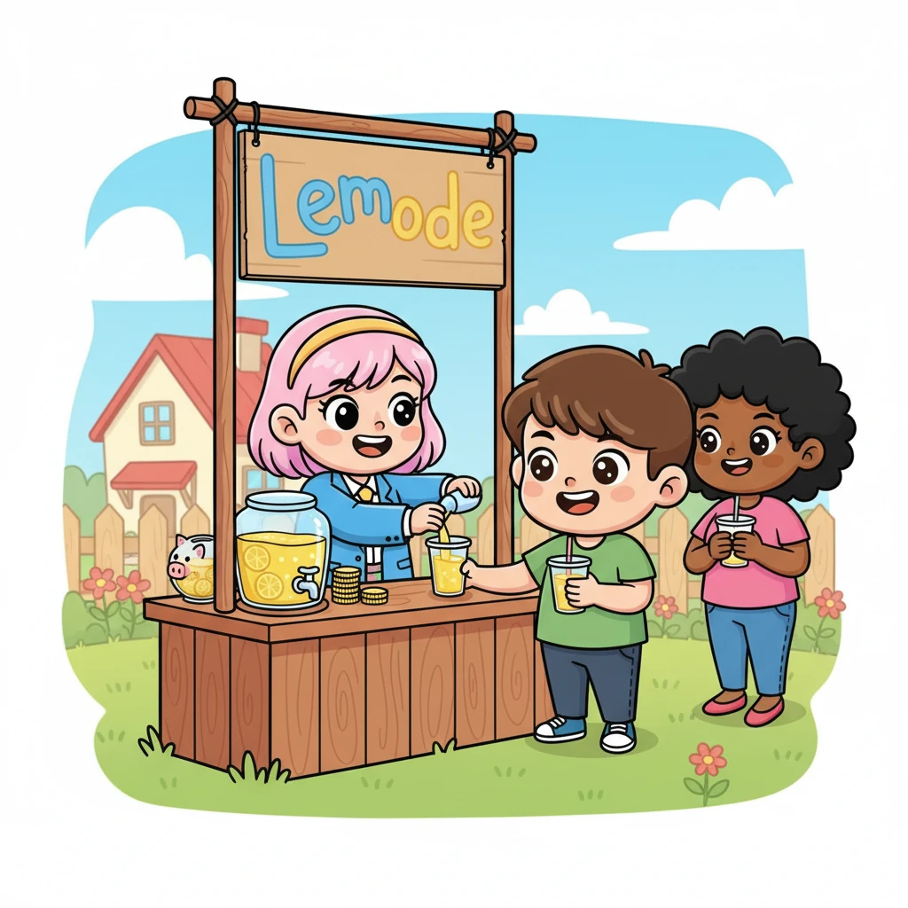 เมื่อกระปุกออมสินเต็ม น้องออมสินจึงเริ่มธุรกิจแรกของเธอ เธอทำน้ำมะนาวเย็นชื่นใจขายหน้าบ้าน โดยมีป้ายเขียนด้วยลายมือสุดน่ารัก ลูกค้าทุกคนต่างยิ้มแย้มเมื่อได้ชิมน้ำมะนาวของเธอ