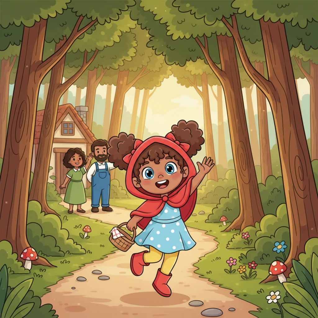 With a skip in her step and a joyful smile, Zoezinha waved goodbye to her parents, holding the precious basket tightly. She started her journey down the winding forest path, eager to deliver the goodies. The sun dappled through the leaves, making the forest feel like a magical place.