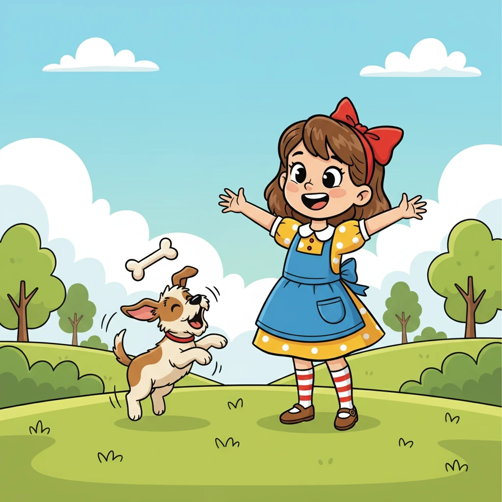 O 'C', um cachorrinho brincalhão, latiu animadamente, apresentando a palavra 'cachorro'. Ele correu e pulou, mostrando a Lili como o aprendizado pode ser uma grande aventura. O cachorrinho adora ensinar e brincar!