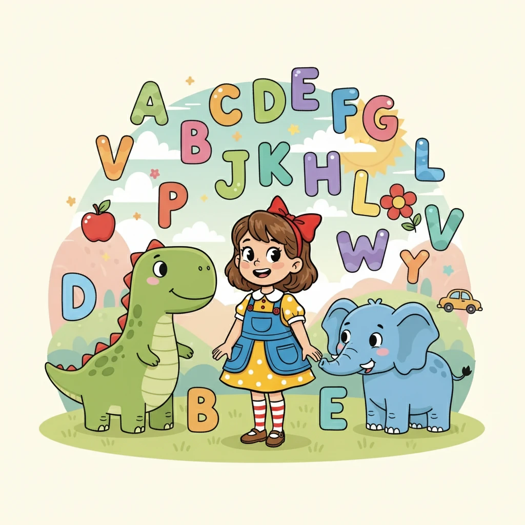 Continuando a aventura, Lili conheceu muitas outras letras: o 'D' de dinossauro, o 'E' de elefante, e muitas outras letras incríveis. Cada letra, com sua palavra, formava um universo de possibilidades.
