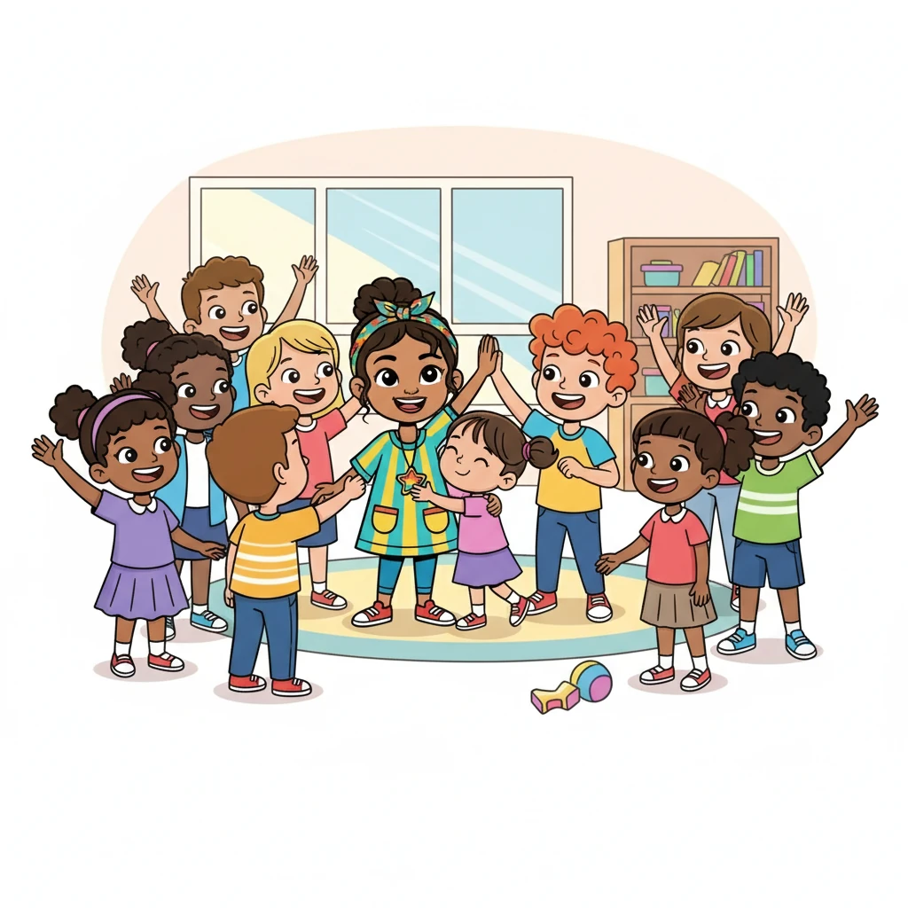 El primer día, Silvia fue recibida con abrazos y choques de manos. Trece niños y niñas la esperaban, cada uno con su propia personalidad. ¡La aventura comenzaba!